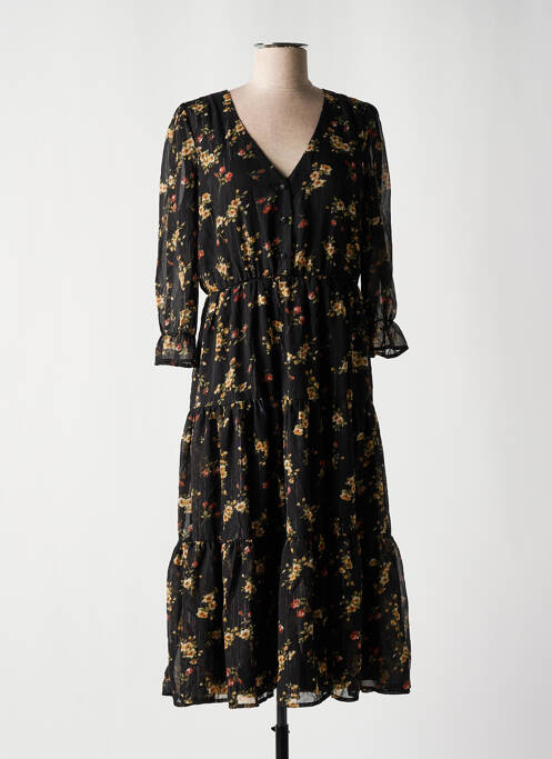 Robe mi-longue imprimé fleurs manches 3/4 noir VERO MODA femme