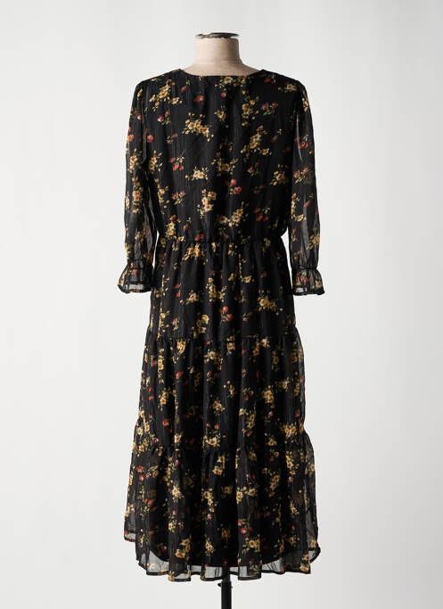 Robe mi-longue imprimé fleurs manches 3/4 noir VERO MODA femme