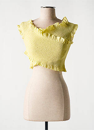 Top stretch sans manche jaune MANGO femme
