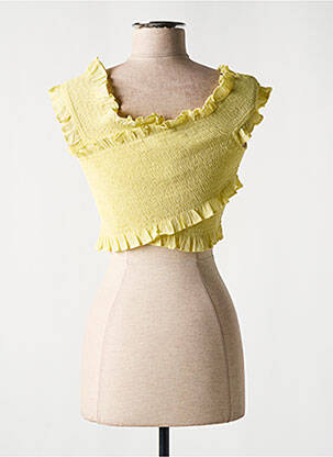 Top stretch sans manche jaune MANGO femme