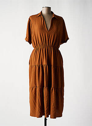 Robe mi-longue coupe évasée manches courtes marron HAILYS femme