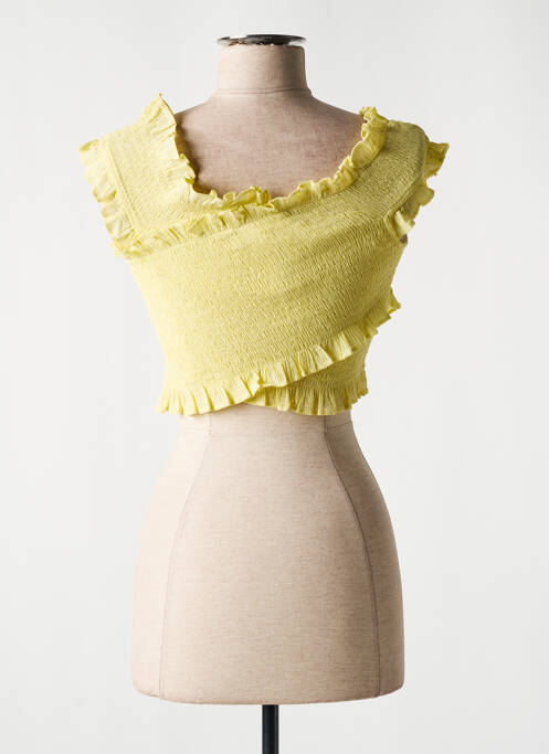 Top stretch sans manche jaune MANGO femme