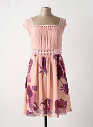 Robe mi-longue imprimé fleurs manches courtes rose BON PRIX femme