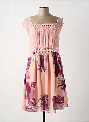 Robe mi-longue coupe évasée manches courtes rose BON PRIX femme