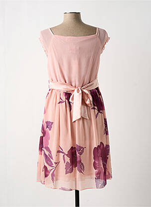 Robe mi-longue imprimé fleurs manches courtes rose BON PRIX femme