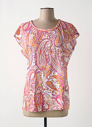 Blouse tissage popeline manches courtes rose JUST WHITE femme