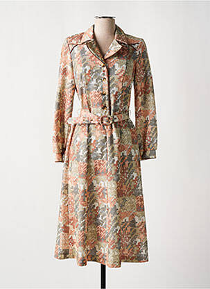 Robe mi-longue imprimé fantaisie manches longues beige FRANCOISE DE FRANCE femme