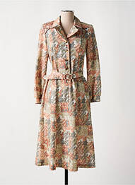 Robe mi-longue imprimé fantaisie manches longues beige FRANCOISE DE FRANCE femme