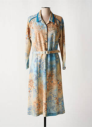 Robe mi-longue imprimé fleurs manches longues beige ISA COUTURE femme