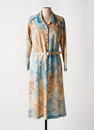 Robe mi-longue imprimé fleurs manches longues beige ISA COUTURE femme