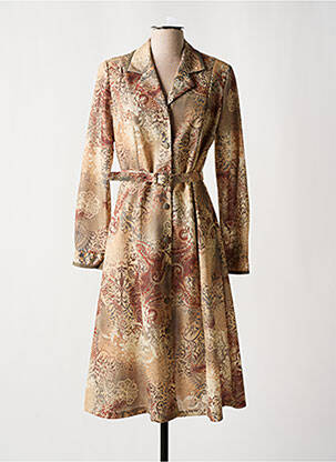 Robe mi-longue imprimé fleurs manches longues beige ATLANTA femme