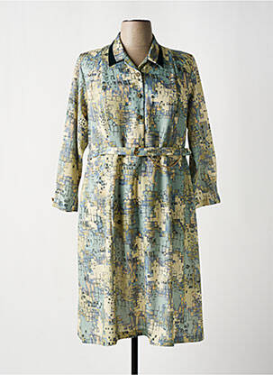 Robe mi-longue imprimé fantaisie manches longues bleu ISA COUTURE femme
