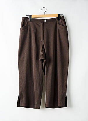 Pantalon droit fermeture zippée sous rabat boutonné marron LAURA DE L'ISLE femme