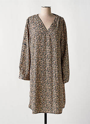 Robe mi-longue imprimé fleurs manches longues beige CHRISTY femme