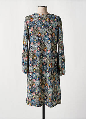 Robe mi-longue imprimé fantaisie manches longues bleu ATLANTA femme