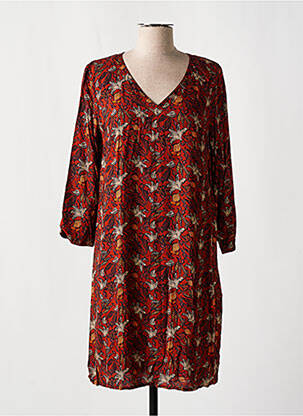 Robe mi-longue imprimé fleurs manches longues orange LA FIANCEE DU MEKONG femme
