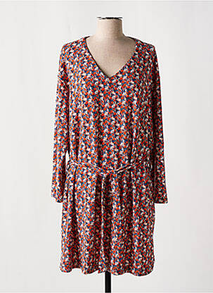 Robe mi-longue imprimé fleurs manches longues orange SARAH JOHN femme