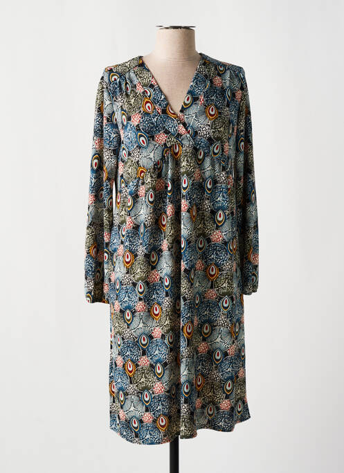 Robe mi-longue imprimé fantaisie manches longues bleu ATLANTA femme