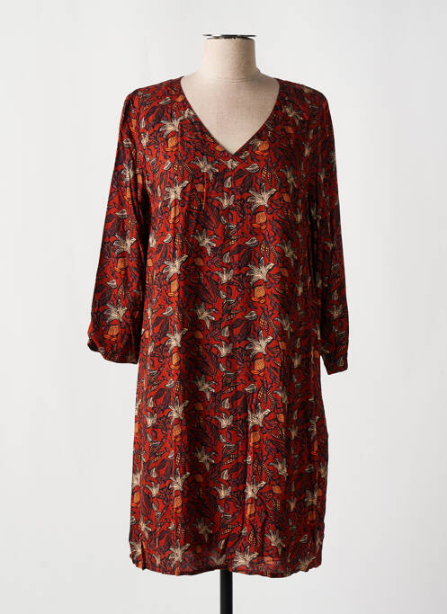 Robe mi-longue imprimé fleurs manches longues orange LA FIANCEE DU MEKONG femme