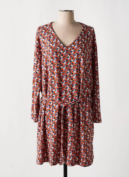 Robe mi-longue imprimé fleurs manches longues orange SARAH JOHN femme