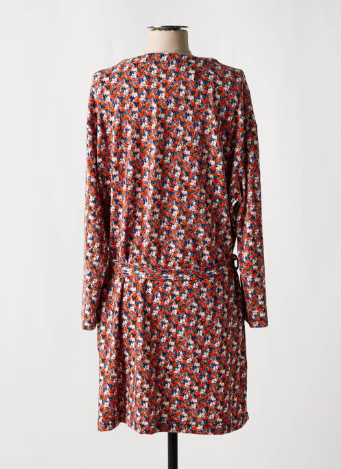 Robe mi-longue imprimé fleurs manches longues orange SARAH JOHN femme