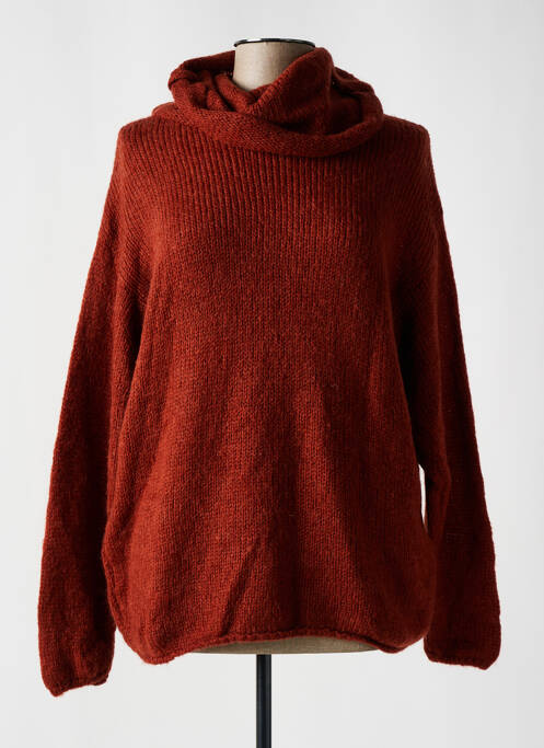 Pull col roulé orange MAT. pour femme