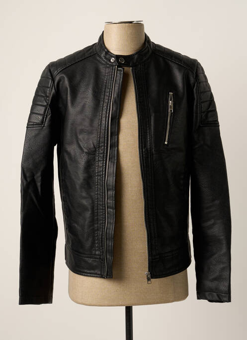 Veste en cuir noir JACK & JONES pour homme