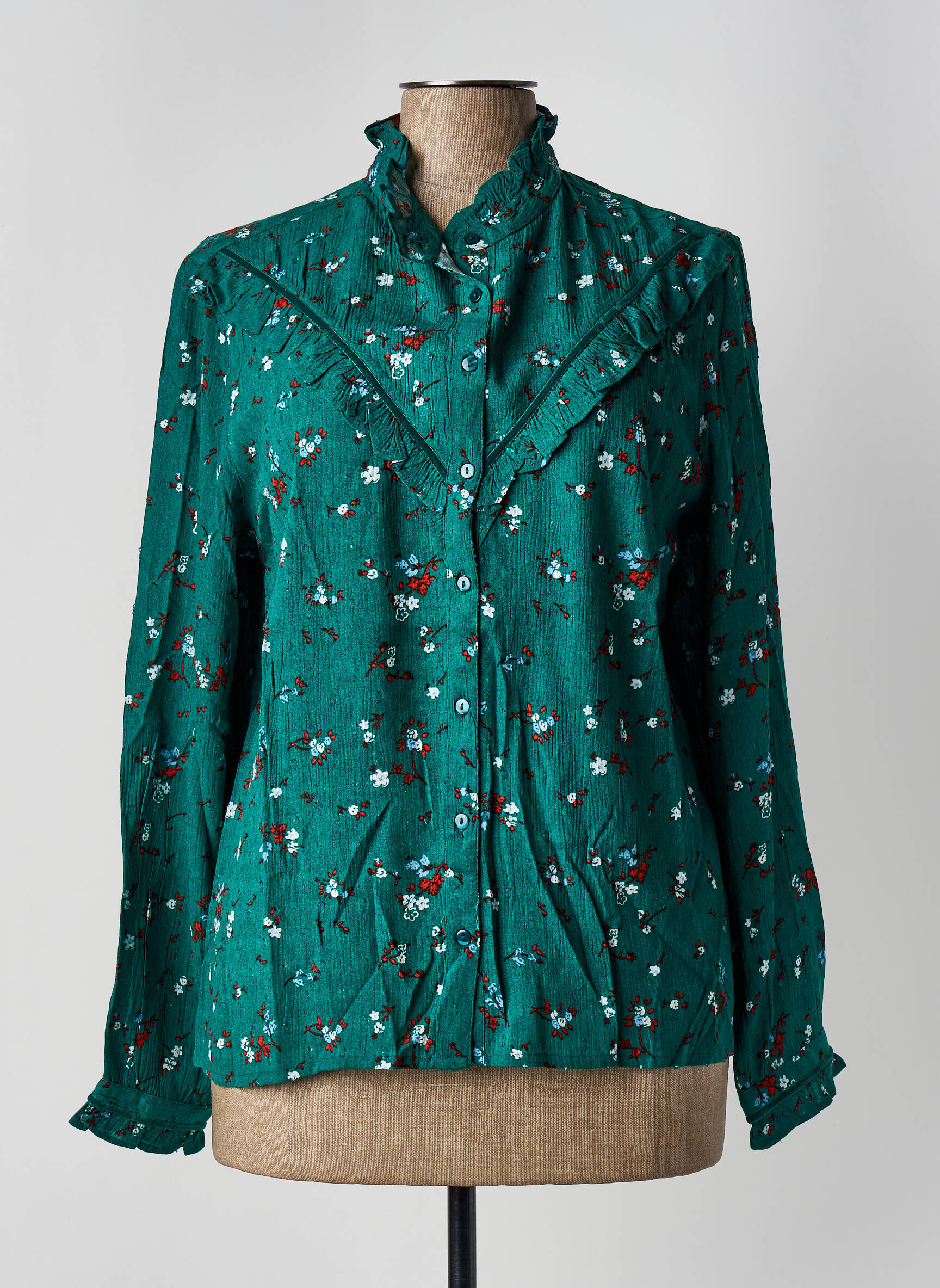 Chemisier Femme Atmosphere – Taille 8 – Vert Manches Longues – Mélange Polyester