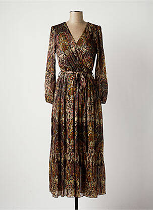 Robe longue imprimé fantaisie manches longues marron LA FEE MARABOUTEE femme