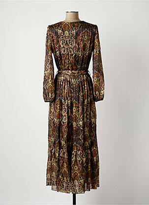 Robe longue imprimé fantaisie manches longues marron LA FEE MARABOUTEE femme