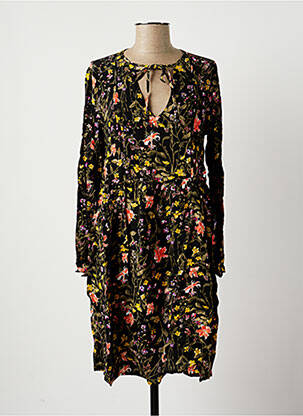Robe mi-longue imprimé fleurs manches longues noir LA FEE MARABOUTEE femme