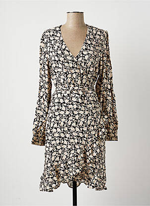 Robe mi-longue imprimé fleurs manches longues noir LA FEE MARABOUTEE femme