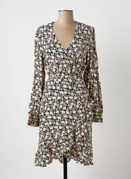 Robe mi-longue imprimé fleurs manches longues noir LA FEE MARABOUTEE femme
