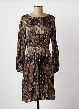 Robe mi-longue coupe fluide manches longues vert LA FEE MARABOUTEE femme
