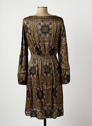 Robe mi-longue coupe fluide manches longues vert LA FEE MARABOUTEE femme