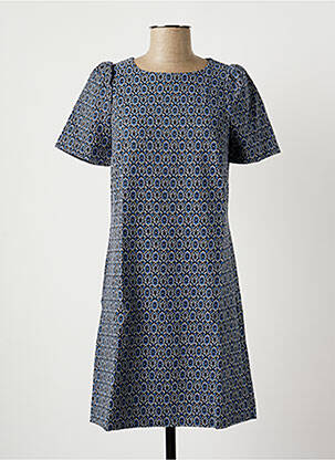 Robe mi-longue fermeture zippée au dos manches courtes bleu LA FEE MARABOUTEE femme