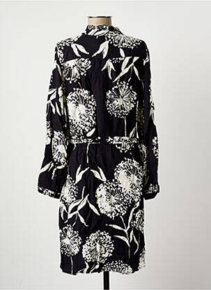 Robe mi-longue imprimé fleurs manches longues noir LA FEE MARABOUTEE femme