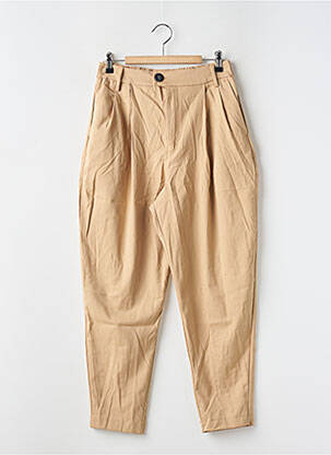 Pantalon droit coupe carotte taille haute beige BERSHKA femme