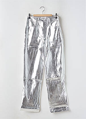 Pantalon droit taille à pinces taille haute argent AMYLYNN femme