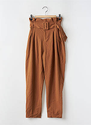 Pantalon droit stretch taille haute marron BERSHKA femme