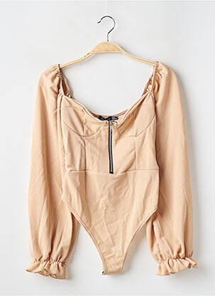 Body effet matière satinée manches longues chair BOOHOO femme