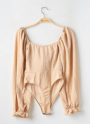 Body effet matière satinée manches longues chair BOOHOO femme