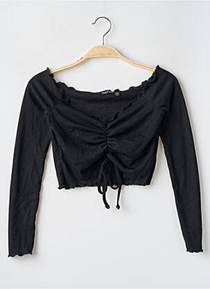 Top coupe cintrée manches 3/4 noir BOOHOO femme