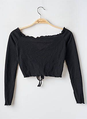 Top coupe cintrée manches 3/4 noir BOOHOO femme