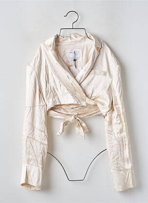 Blouse poignets boutonnés avec fente manches longues beige BERSHKA femme