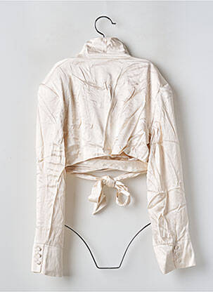 Blouse poignets boutonnés avec fente manches longues beige BERSHKA femme