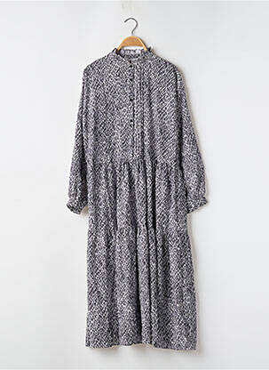 Robe mi-longue imprimé fantaisie manches longues noir LILI SIDONIO femme