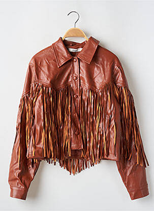 Veste simili cuir fermeture pressionnée marron DAPHNEA femme