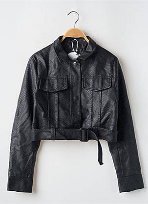Veste simili cuir fermeture pressionnée noir BOOHOO femme