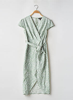 Robe mi-longue imprimé fleurs manches courtes vert QED LONDON femme